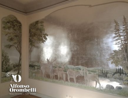 Decorazione murale painted wood on silver leaf