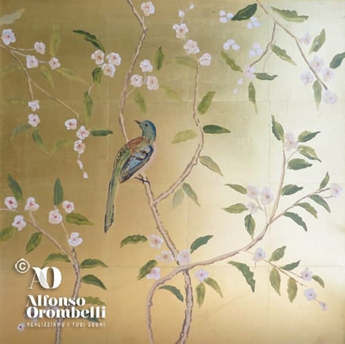 Chinoiserie on gold leaf